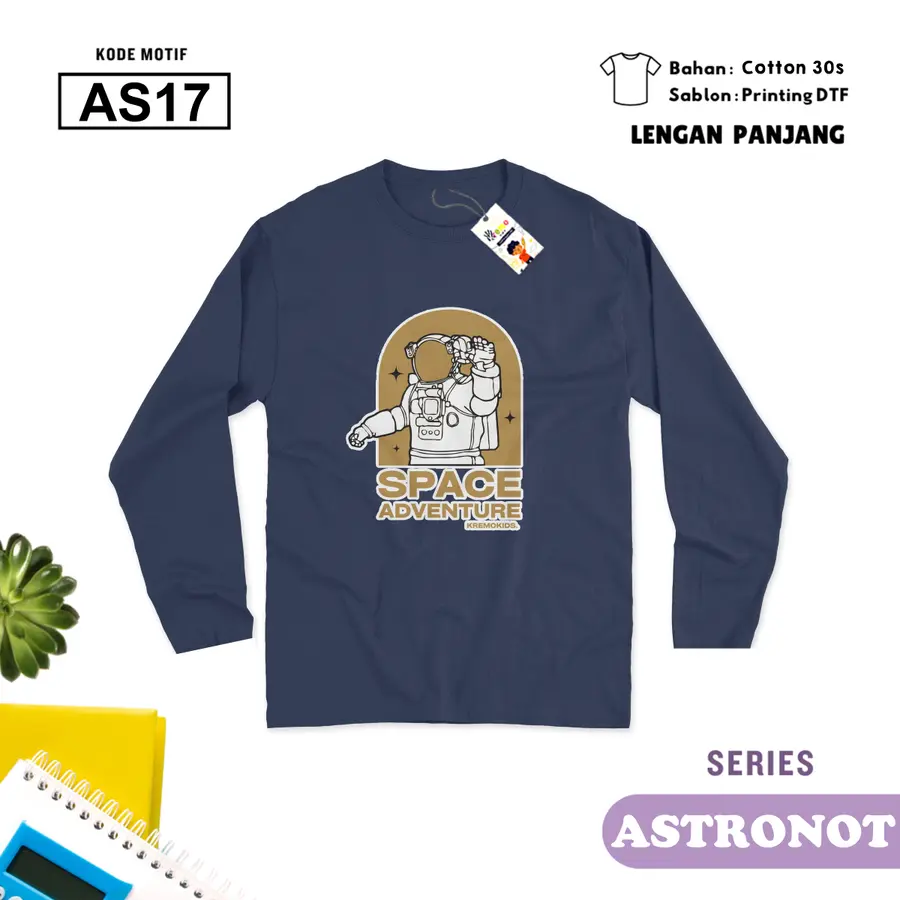 AS17 - Kaos Kids/Junior Cotton 30s Panjang [Varian: S Kids (1-2 y) / Biru Turkish]