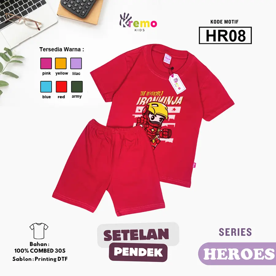 HR08 - Setelan Kids Combed 30s Pendek [Varian: S (3-4 y) / Army]