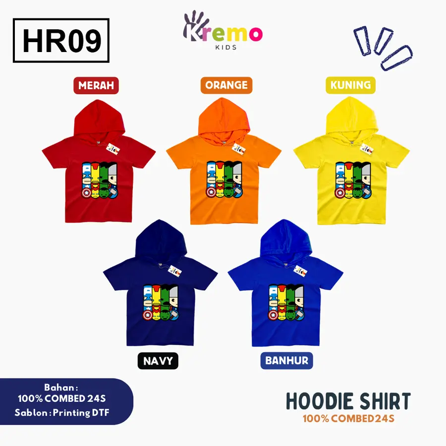 HR09 - Hoodie Kids Combed 24s Pendek [Varian: S (3-4 y) / Biru]