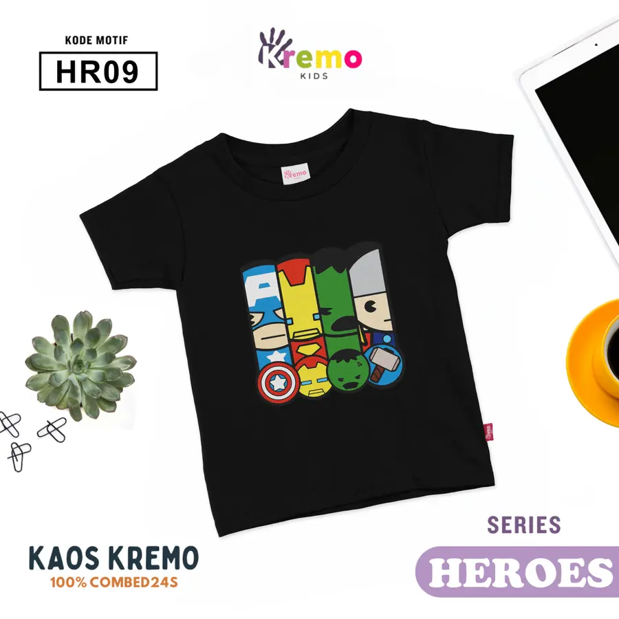 HR09 - Kaos Kids Combed 24s Pendek [Varian: S (3-4 y) / Biru]