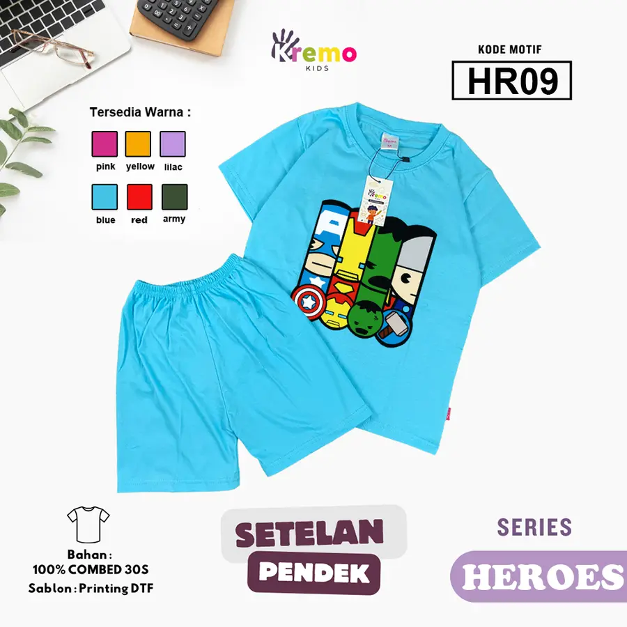 HR09 - Setelan Kids Combed 30s Pendek [Varian: S (3-4 y) / Army]