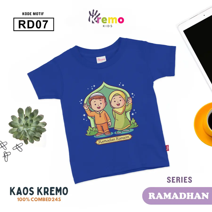 RD07 - Kaos Kids Combed 24s Pendek [Varian: S (3-4 y) / Biru]
