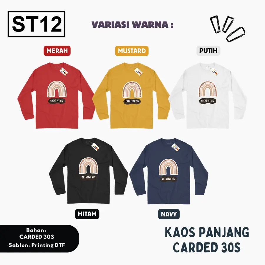 ST12 - Kaos Kids/Junior Cotton 30s Panjang [Varian: S Kids (1-2 y) / Biru Turkish]