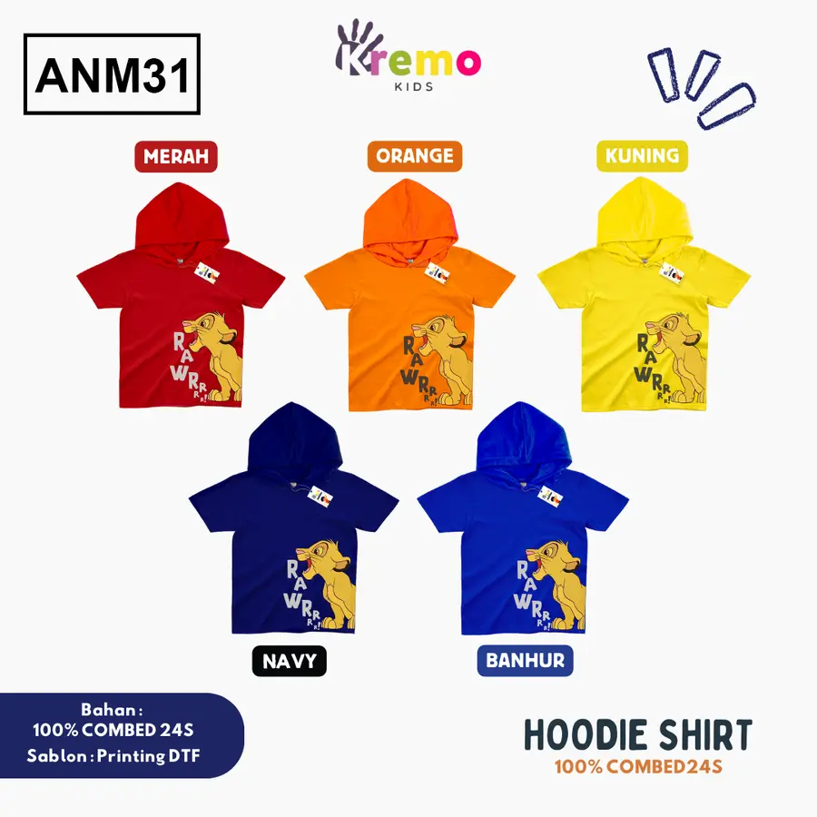 ANM31 - Hoodie Kids Combed 24s Pendek [Varian: S (3-4 y) / Biru]