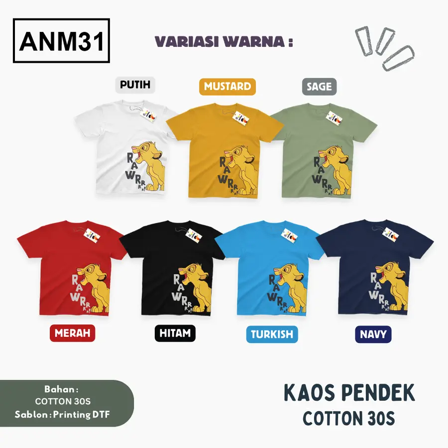 ANM31 - Kaos Dewasa Cotton 30s Pendek [Varian: M / Biru Turkish]