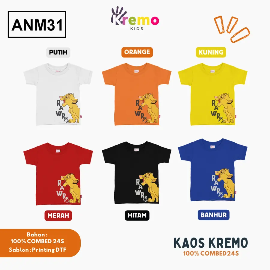 ANM31 - Kaos Kids Combed 24s Pendek [Varian: S (3-4 y) / Biru]
