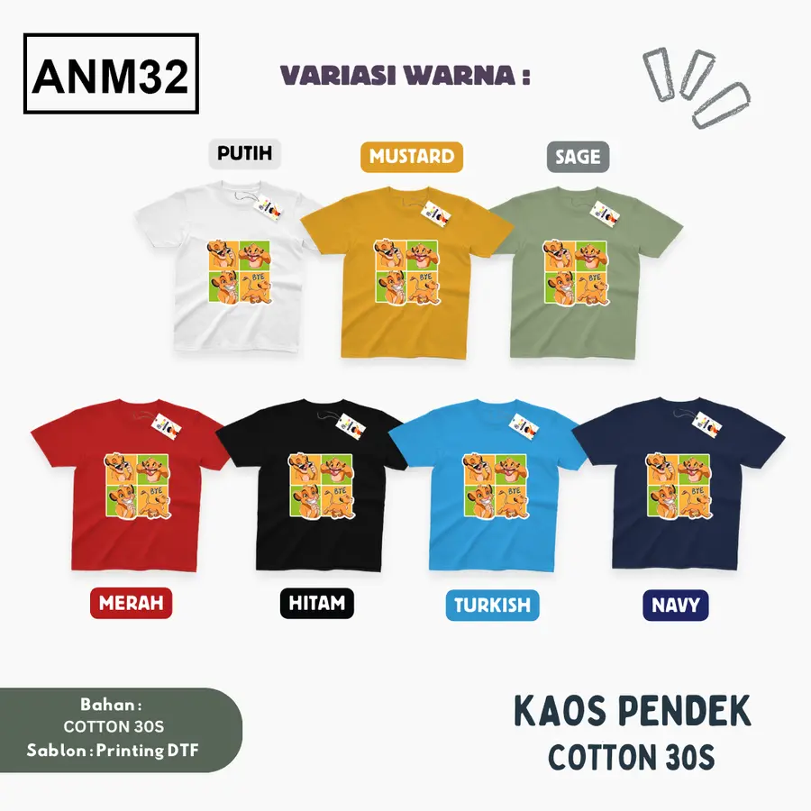 ANM32 - Kaos Kids/Junior Cotton 30s Pendek [Varian: S Kids (1-2 y) / Biru Turkish]