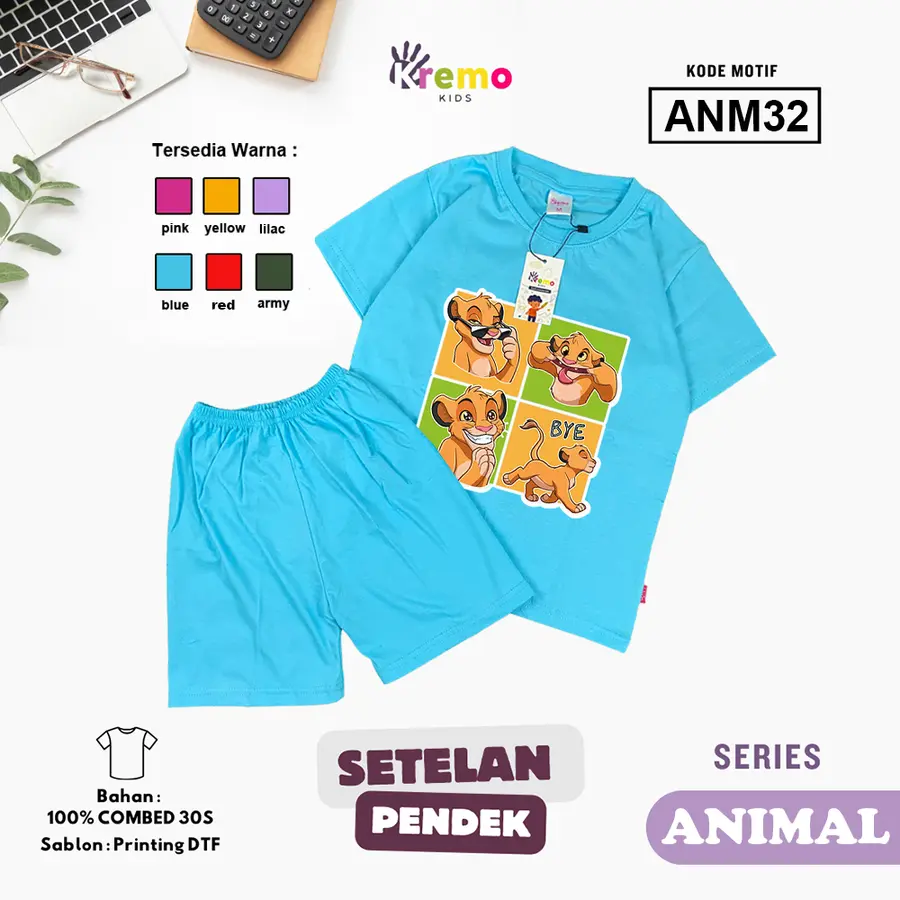 ANM32 - Setelan Kids Combed 30s Pendek [Varian: S (3-4 y) / Army]