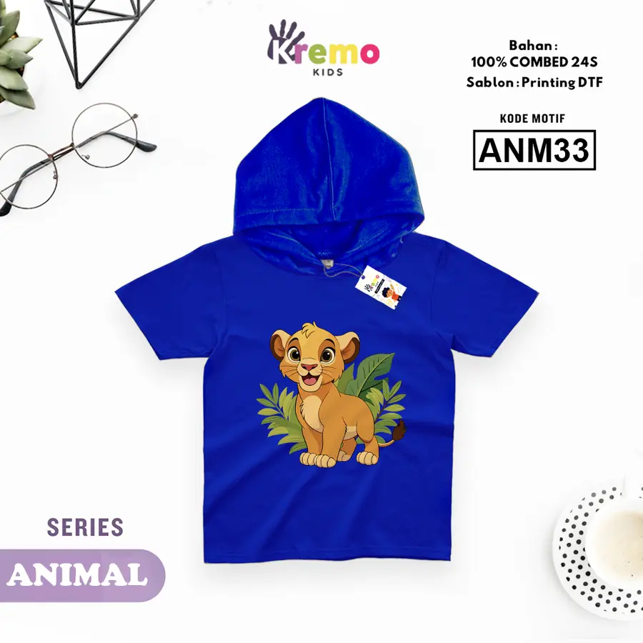 ANM33 - Hoodie Kids Combed 24s Pendek [Varian: S (3-4 y) / Biru]