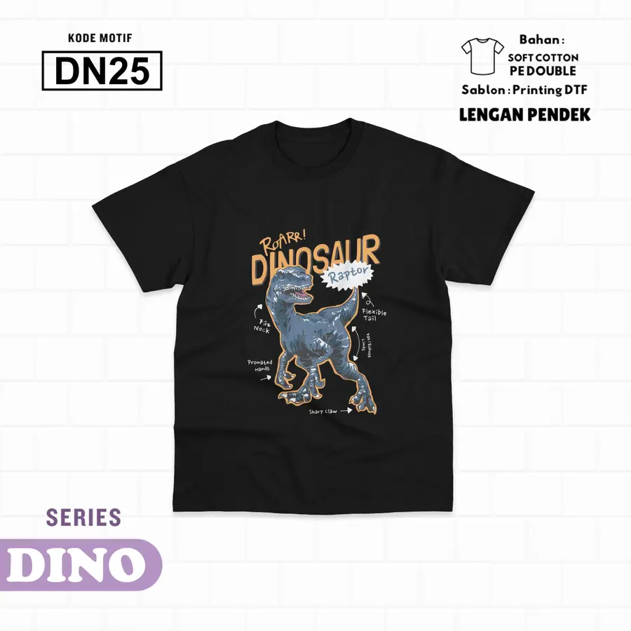 DN25 - Kaos Kids Soft Cotton Pendek [Varian: L (5-6 y) / Hitam]