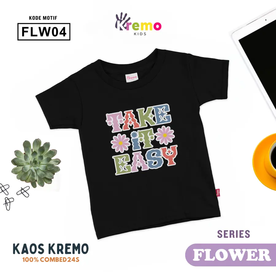 FLW04 - Kaos Kids Combed 24s Pendek [Varian: S (3-4 y) / Biru]