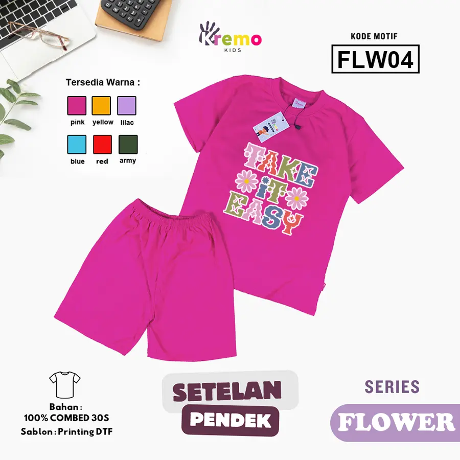 FLW04 - Setelan Kids Combed 30s Pendek [Varian: S (3-4 y) / Army]