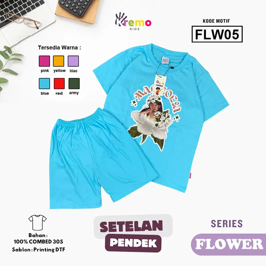 FLW05 - Setelan Kids Combed 30s Pendek [Varian: S (3-4 y) / Army]