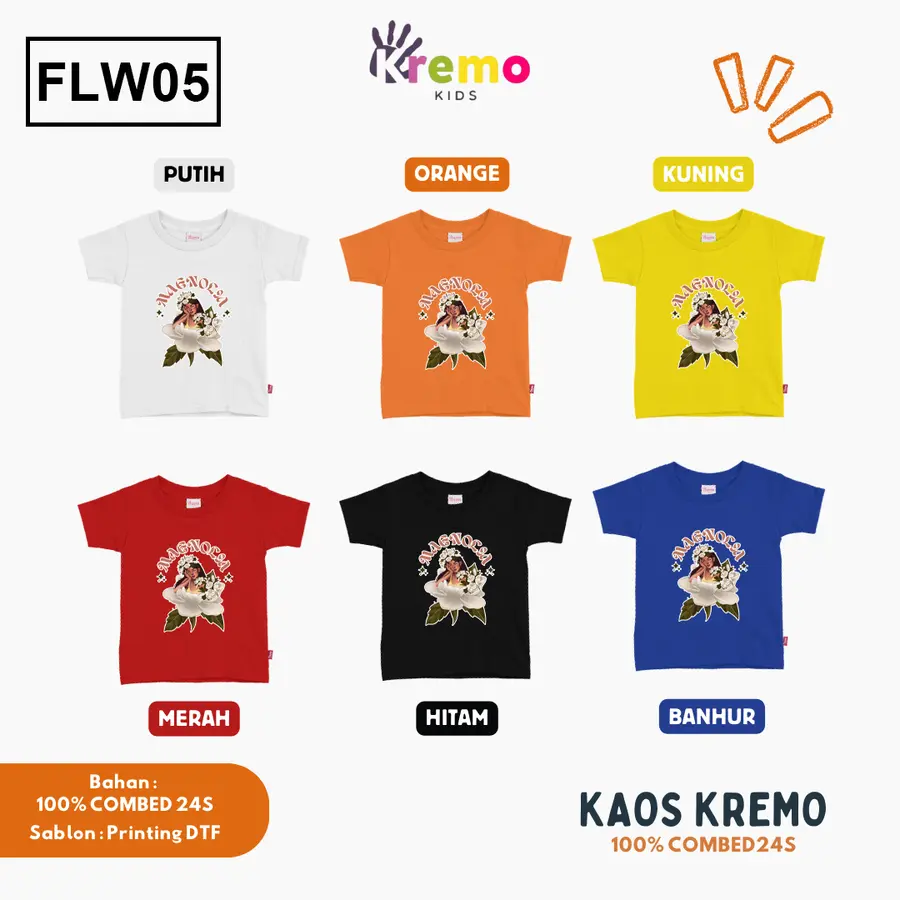 FLW05 - Kaos Kids Combed 24s Pendek [Varian: S (3-4 y) / Biru]