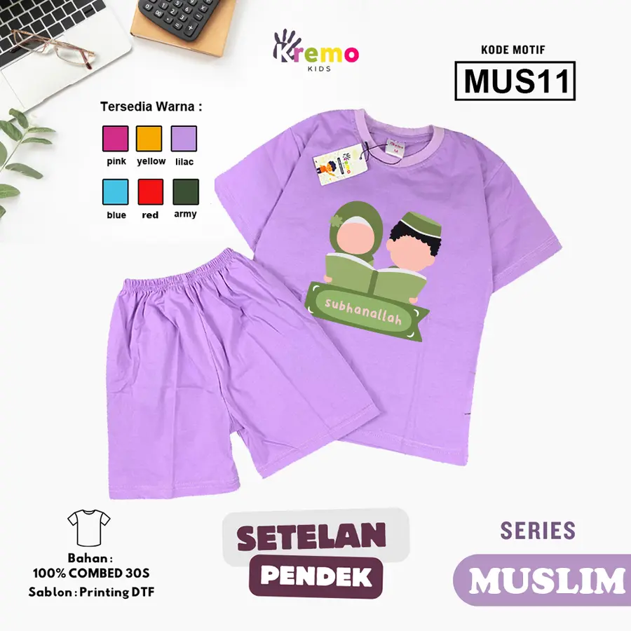 MUS11 - Setelan Kids Combed 30s Pendek [Varian: S (3-4 y) / Army]