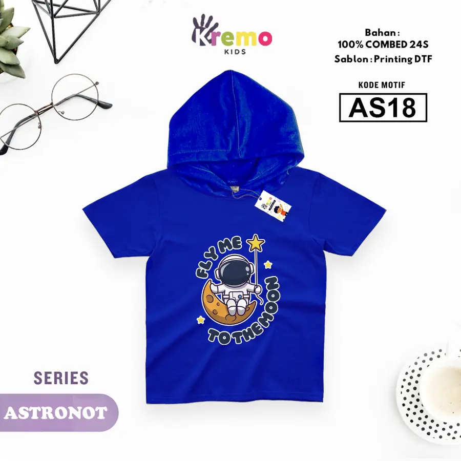 AS18 - Hoodie Kids Combed 24s Pendek [Varian: S (3-4 y) / Biru]