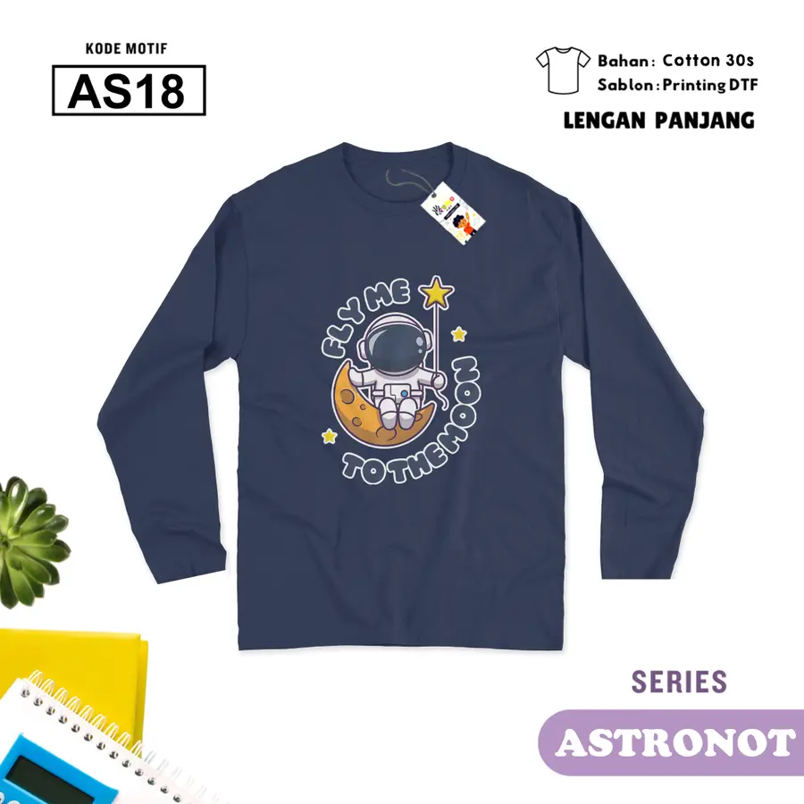 AS18 - Kaos Kids/Junior Cotton 30s Panjang [Varian: S Kids (1-2 y) / Biru Turkish]