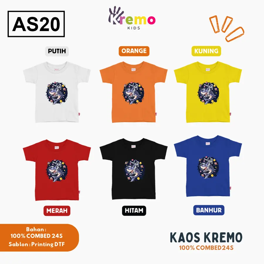 AS20 - Kaos Kids Combed 24s Pendek [Varian: S (3-4 y) / Biru]