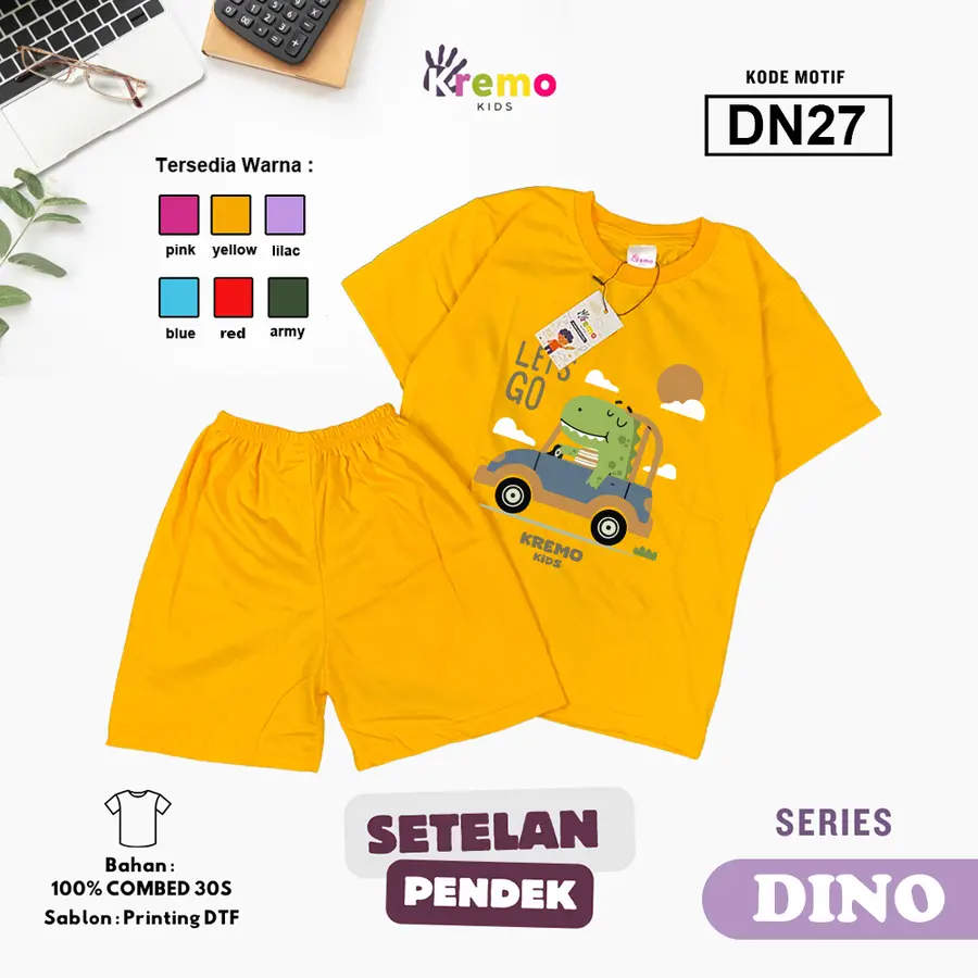 DN27 - Setelan Kids Combed 30s Pendek [Varian: S (3-4 y) / Army]