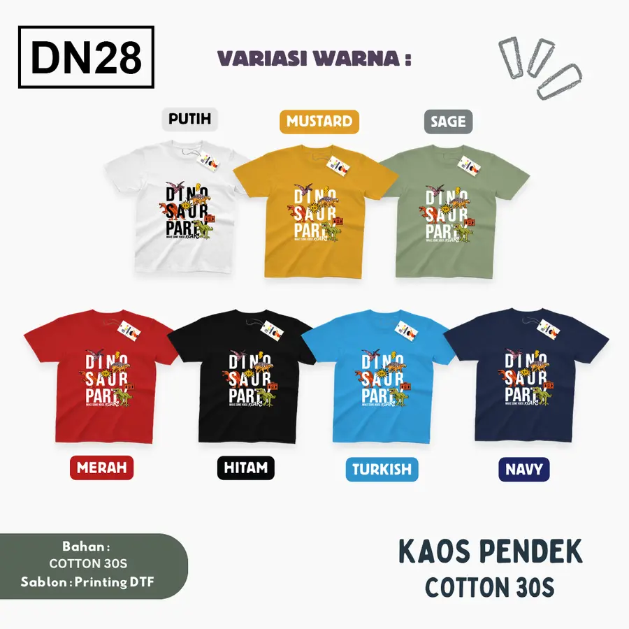 DN28 - Kaos Kids/Junior Cotton 30s Pendek [Varian: S Kids (1-2 y) / Biru Turkish]