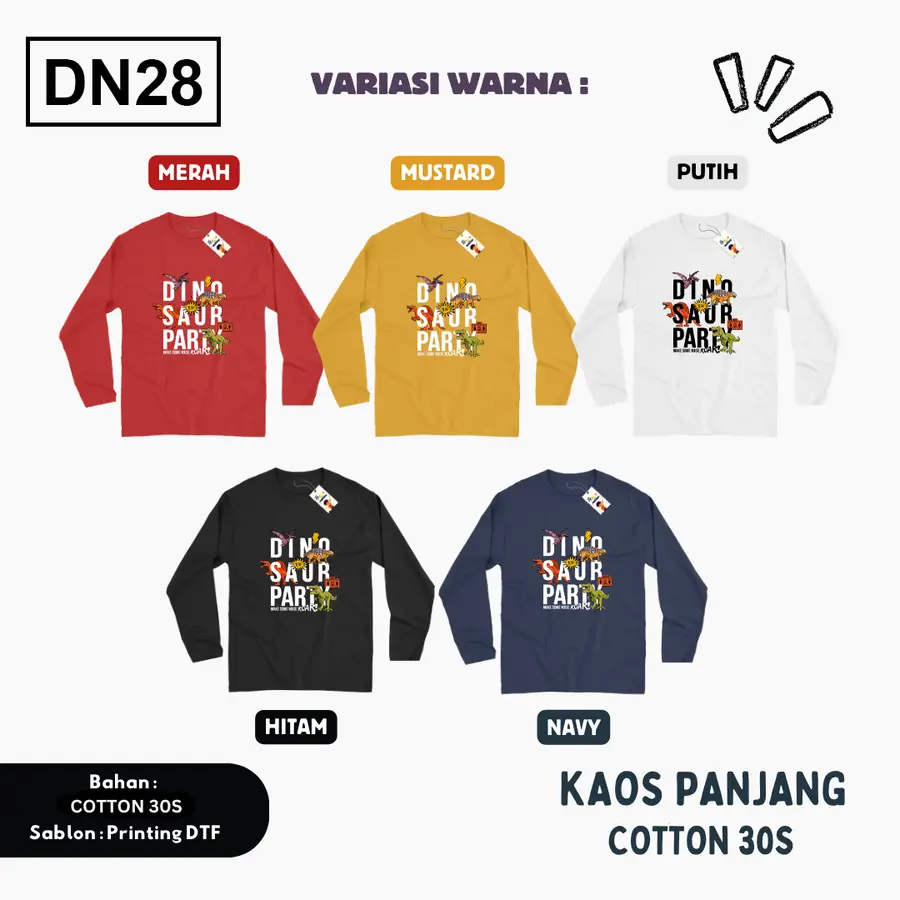 DN28 - Kaos Dewasa Cotton 30s Panjang [Varian: M / Hitam]