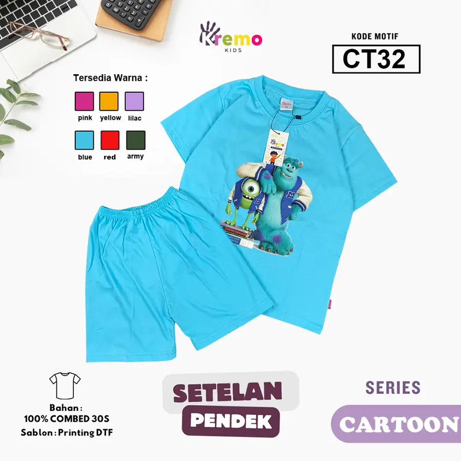 CT32 - Setelan Kids Combed 30s Pendek [Varian: S (3-4 y) / Army]