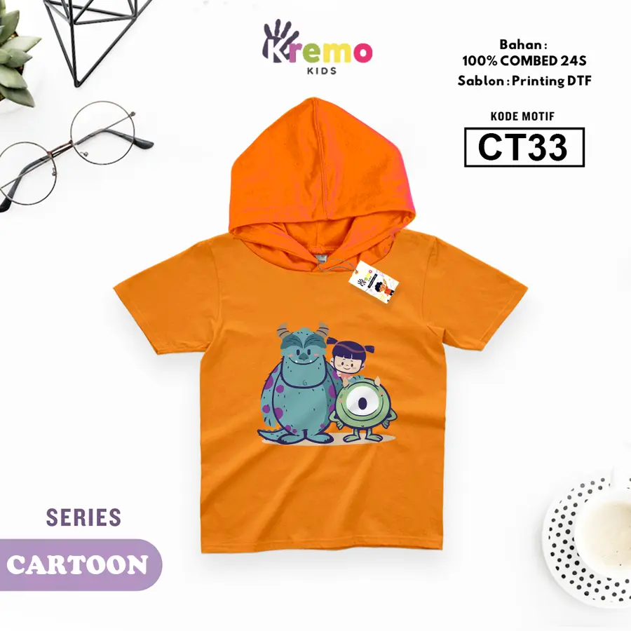 CT33 - Hoodie Kids Combed 24s Pendek [Varian: S (3-4 y) / Biru]