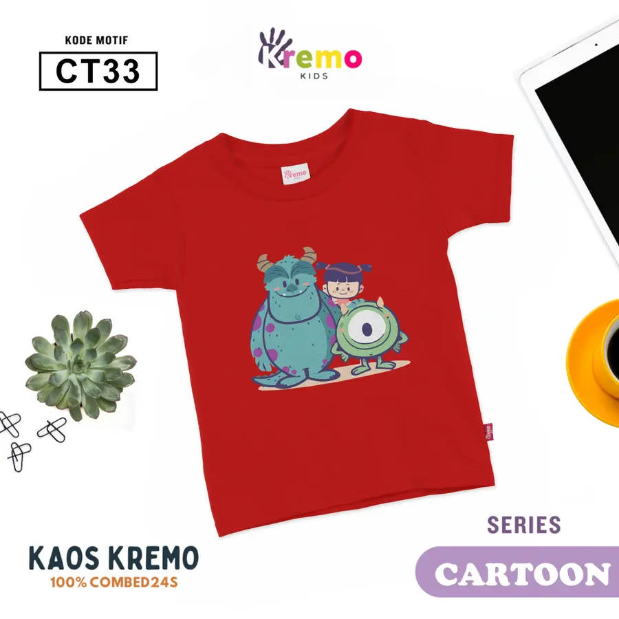 CT33 - Kaos Kids Combed 24s Pendek [Varian: S (3-4 y) / Biru]