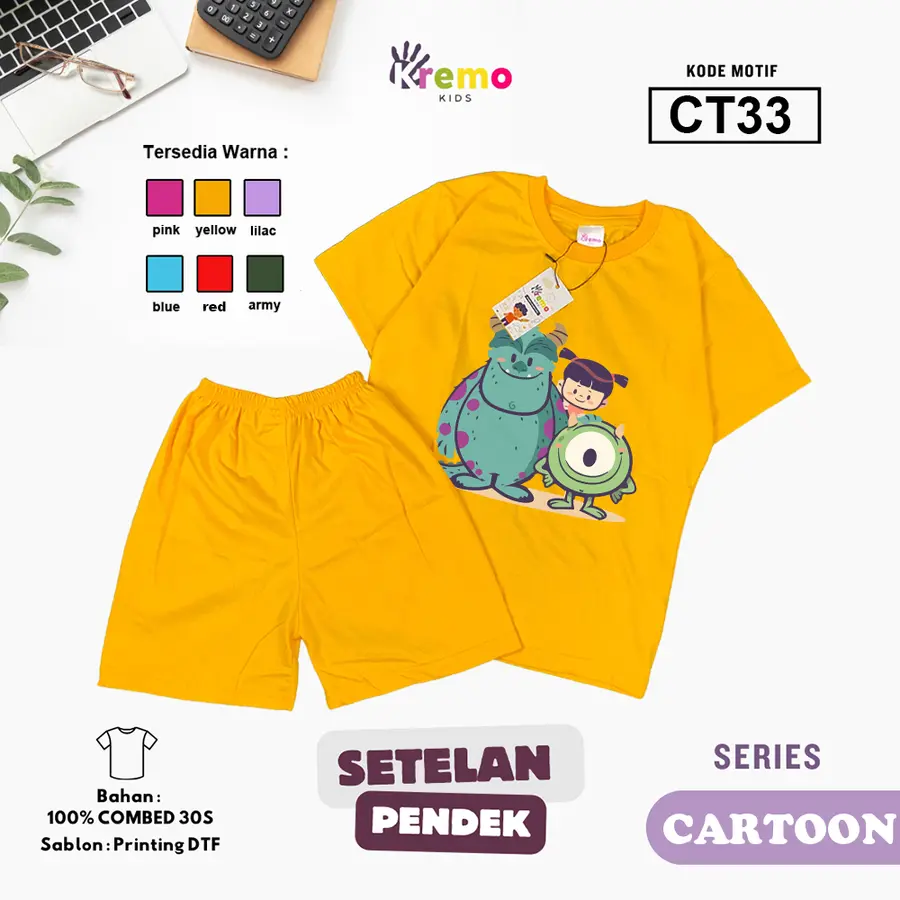 CT33 - Setelan Kids Combed 30s Pendek [Varian: S (3-4 y) / Army]
