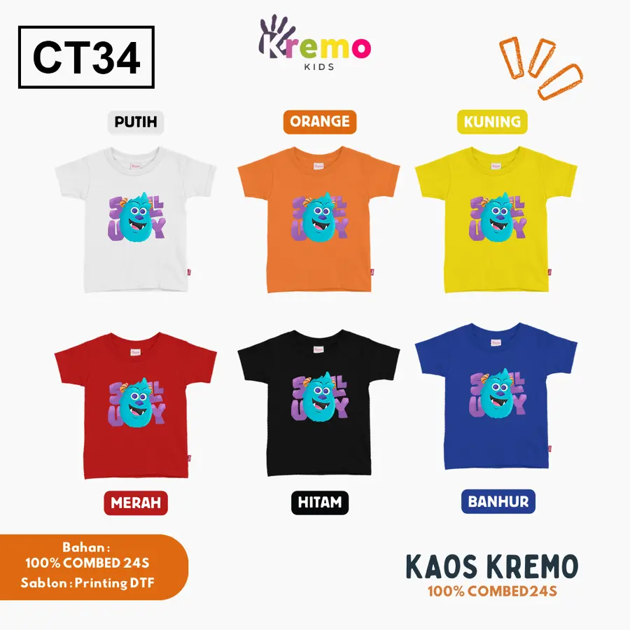 CT34 - Kaos Kids Combed 24s Pendek [Varian: S (3-4 y) / Biru]