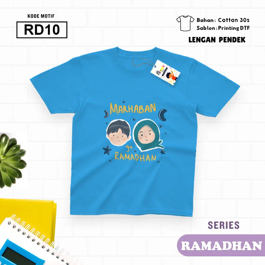 RD10 - Kaos Kids/Junior Cotton 30s Pendek [Varian: L Junior (11-12 y) / Biru Turkish]