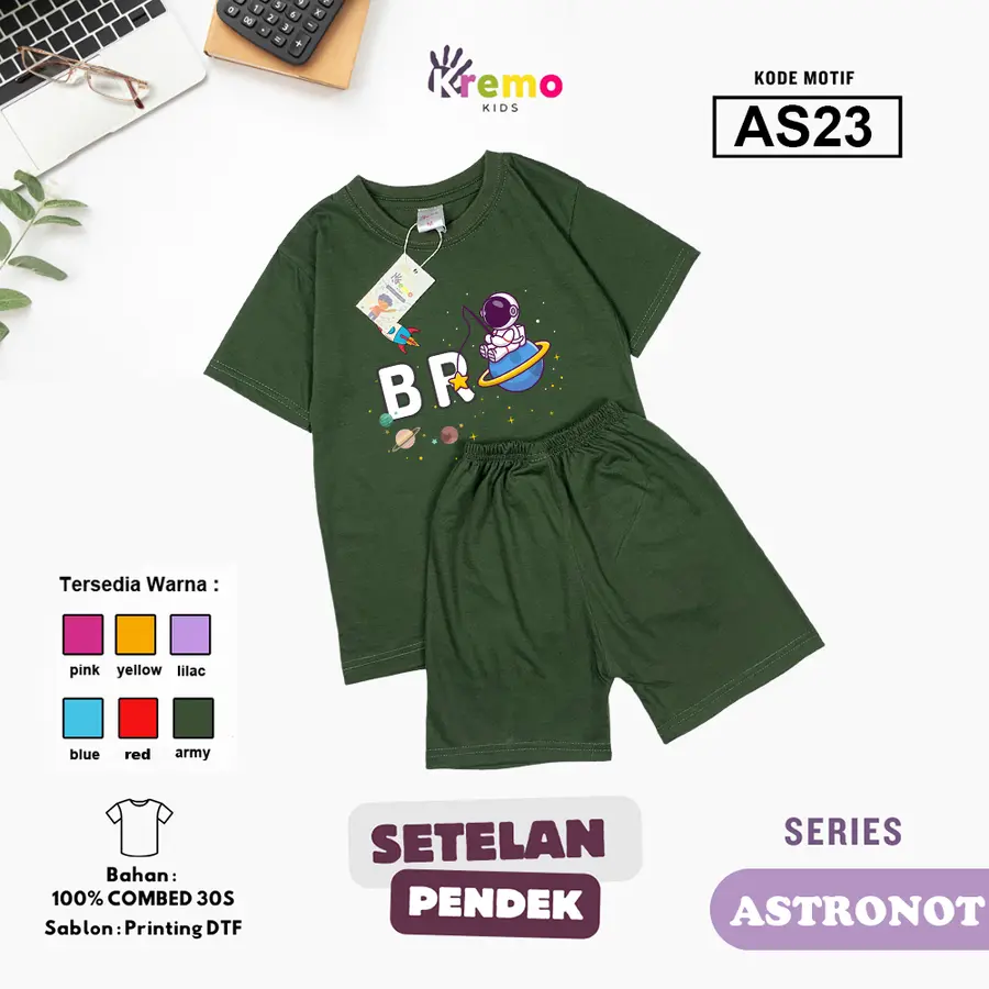 AS23 - Setelan Kids Combed 30s Pendek [Varian: S (3-4 y) / Army]