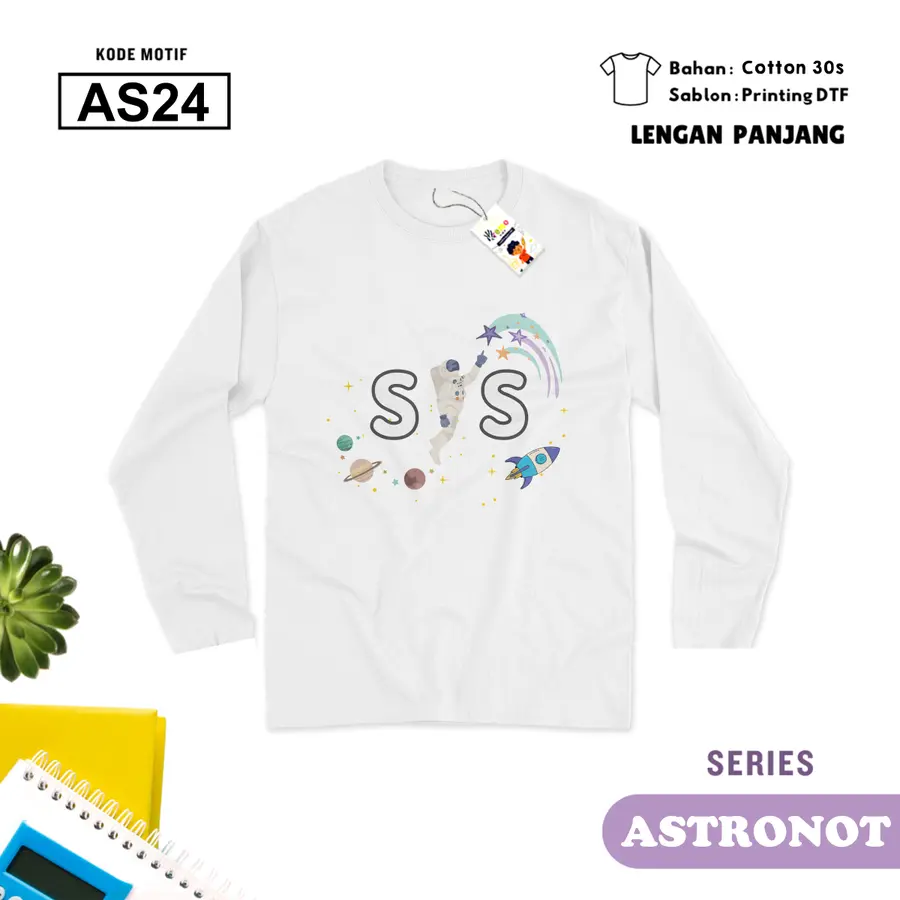 AS24 - Kaos Kids/Junior Cotton 30s Panjang [Varian: S Kids (1-2 y) / Biru Turkish]