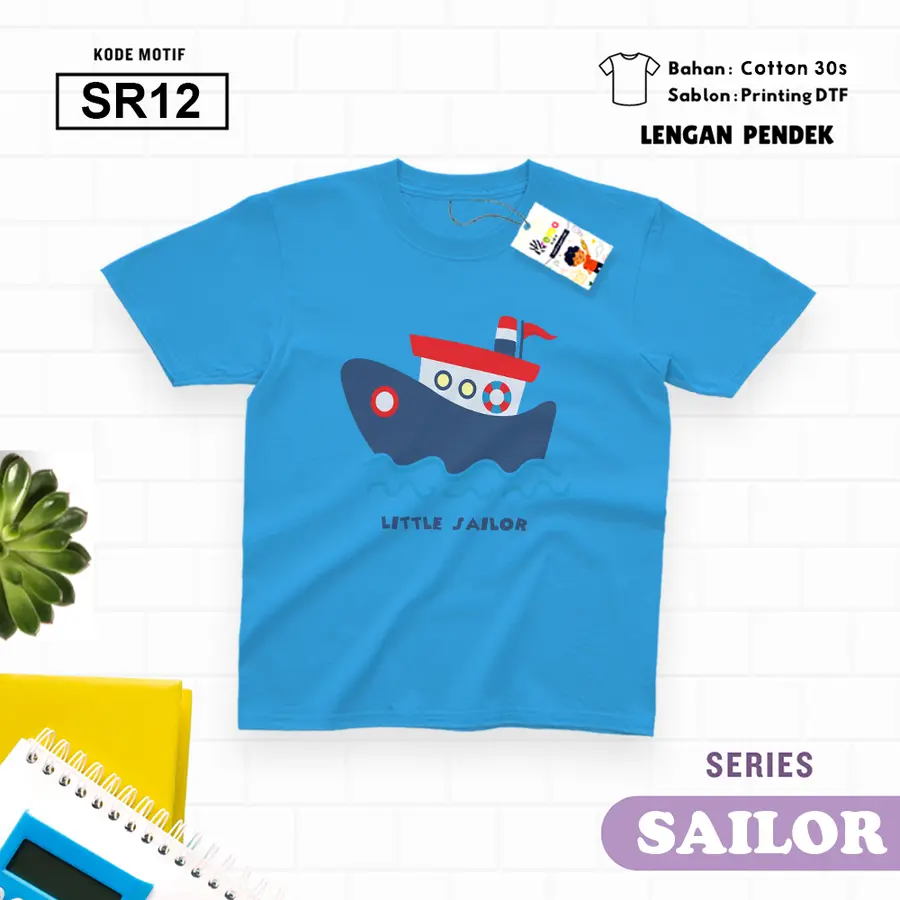 SR12- Kaos Dewasa Cotton 30s Pendek [Varian: M / Biru Turkish]