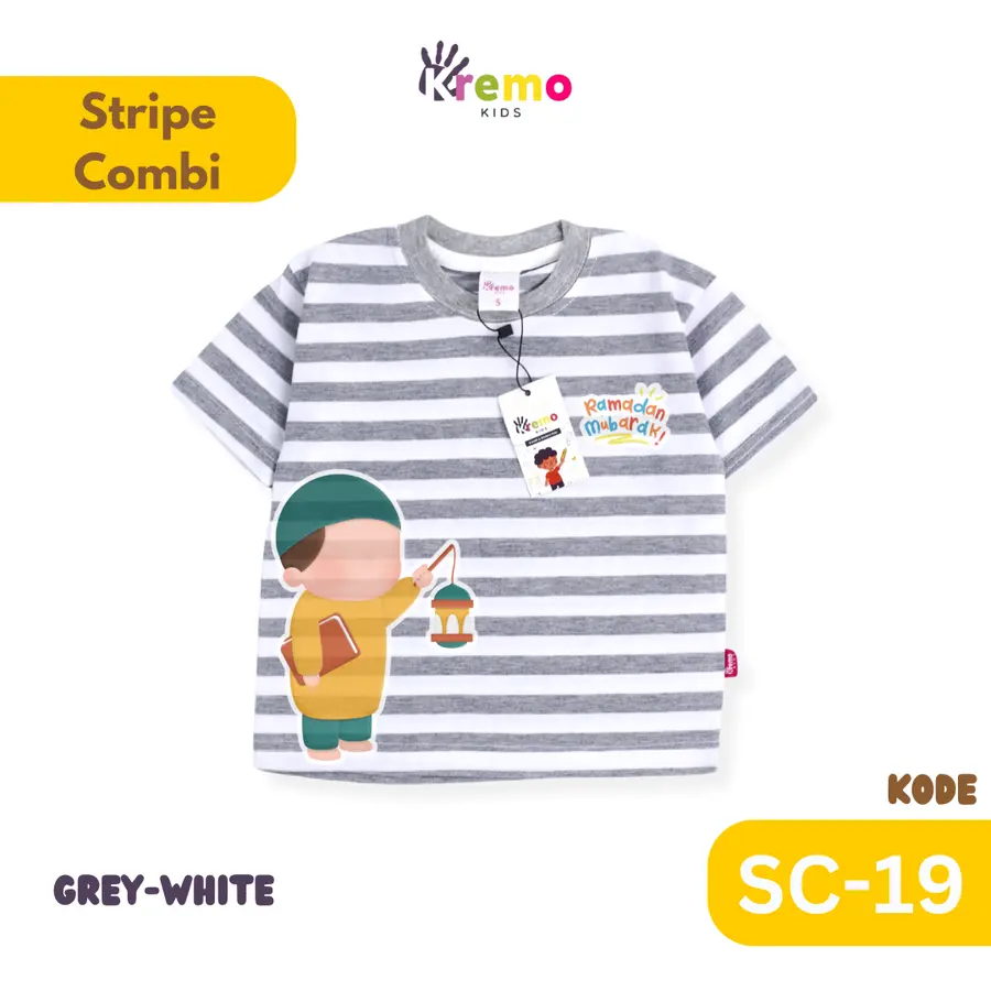 SC19 - Kaos Pendek Salur/Stripe Combi (RAMADHAN) [Varian: S / Black-White]