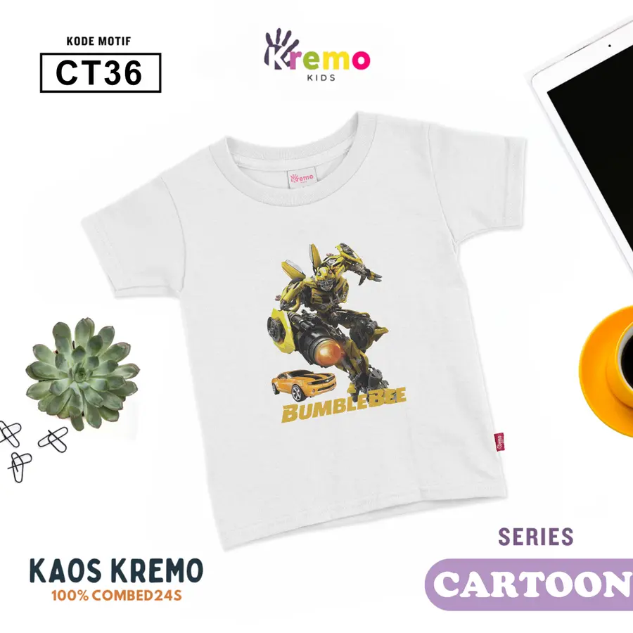 CT36 - Kaos Kids Combed 24s Pendek [Varian: S (3-4 y) / Biru]