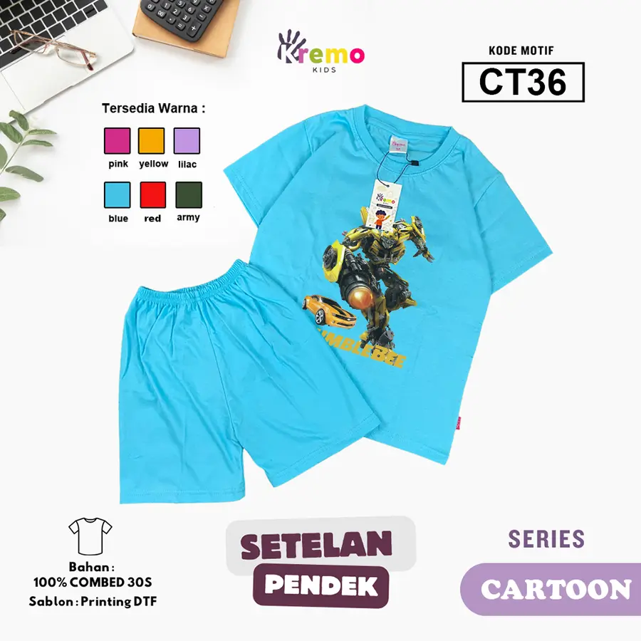 CT36 - Setelan Kids Combed 30s Pendek [Varian: S (3-4 y) / Army]