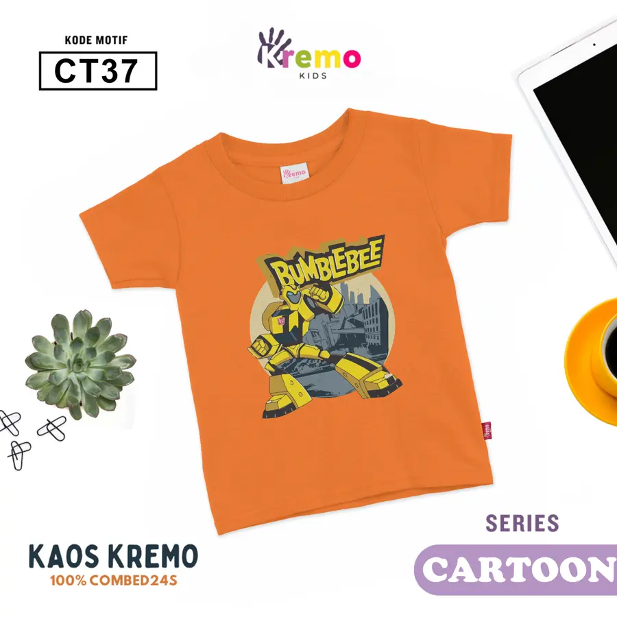 CT37 - Kaos Kids Combed 24s Pendek [Varian: S (3-4 y) / Biru]
