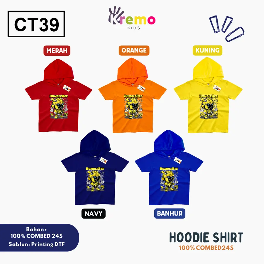 CT39 - Hoodie Kids Combed 24s Pendek [Varian: S (3-4 y) / Biru]