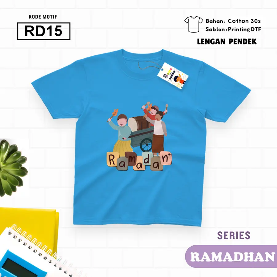RD15 - Kaos Dewasa Cotton 30s Pendek [Varian: M / Biru Turkish]