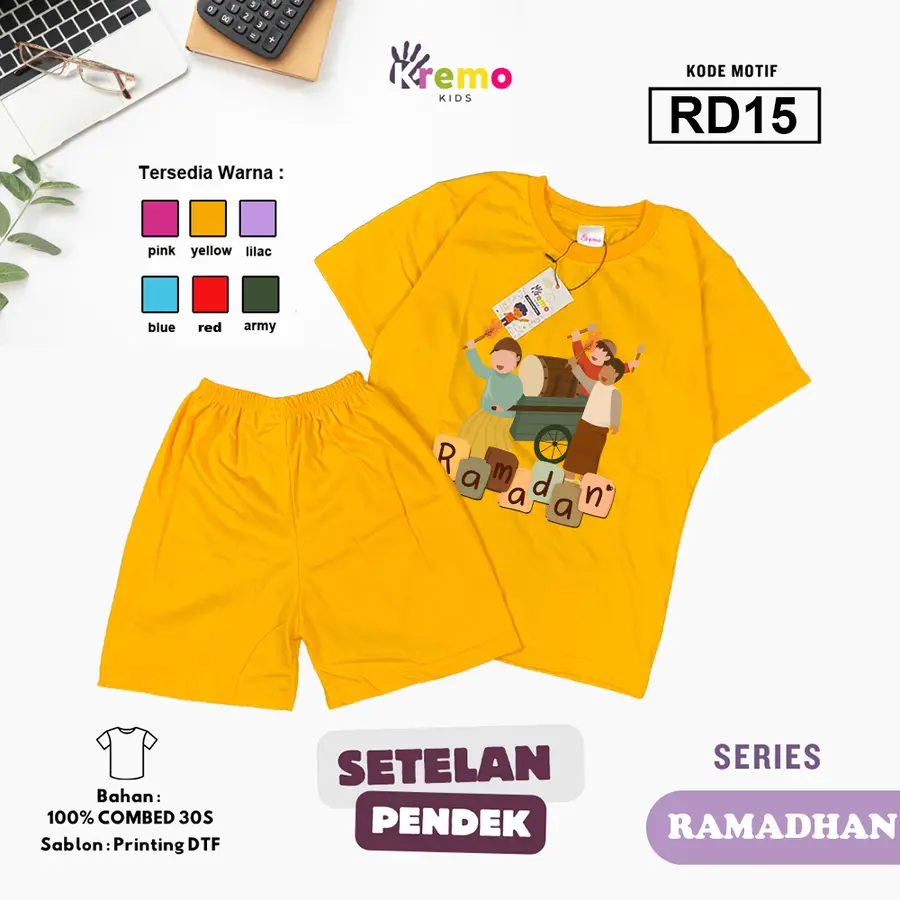 RD15 - Setelan Kids Combed 30s Pendek [Varian: S (3-4 y) / Army]