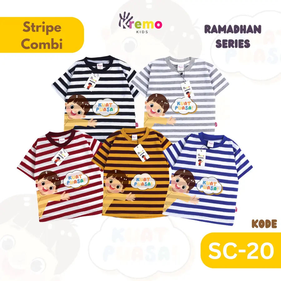 SC20 - Kaos Pendek Salur/Stripe Combi (RAMADHAN) [Varian: S / Black-White]