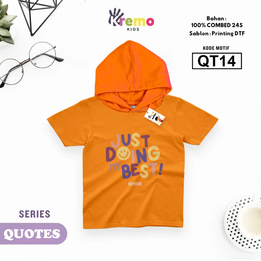QT14 - Hoodie Kids Combed 24s Pendek [Varian: S (3-4 y) / Biru]