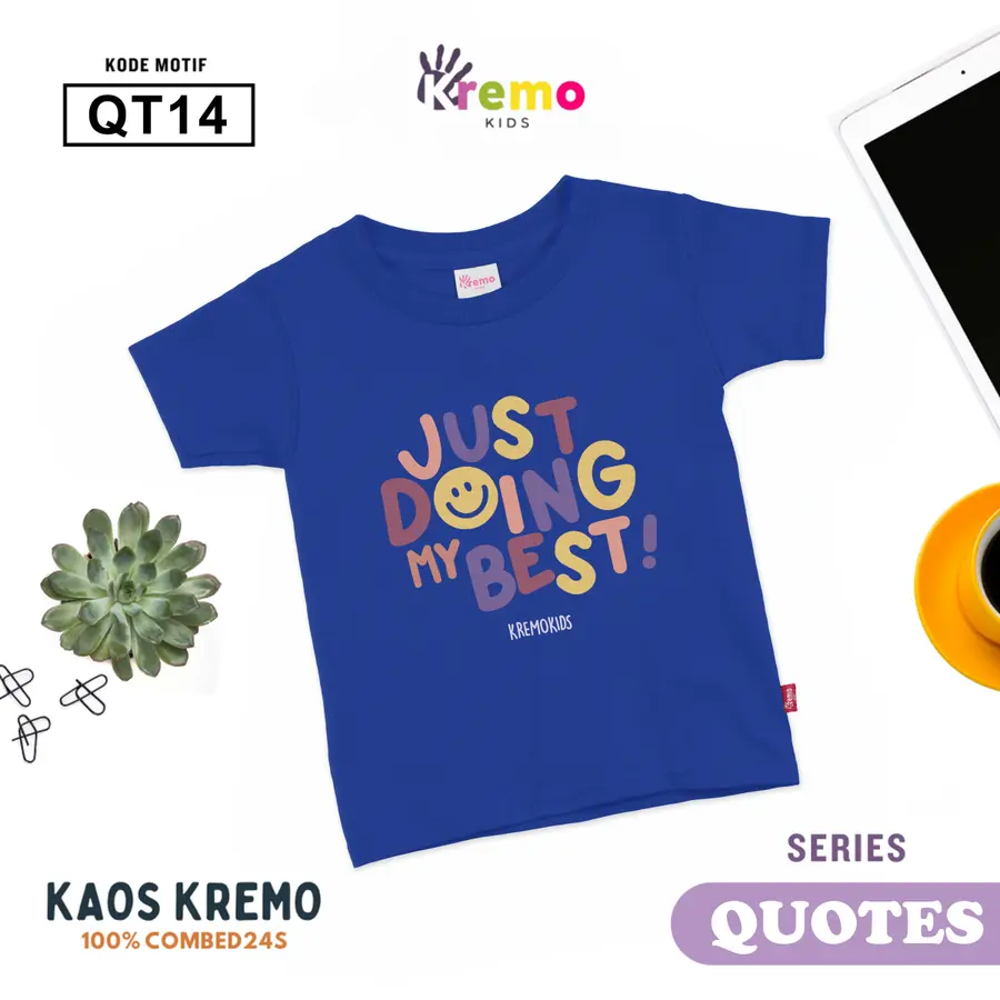 QT14 - Kaos Kids Combed 24s Pendek [Varian: S (3-4 y) / Biru]