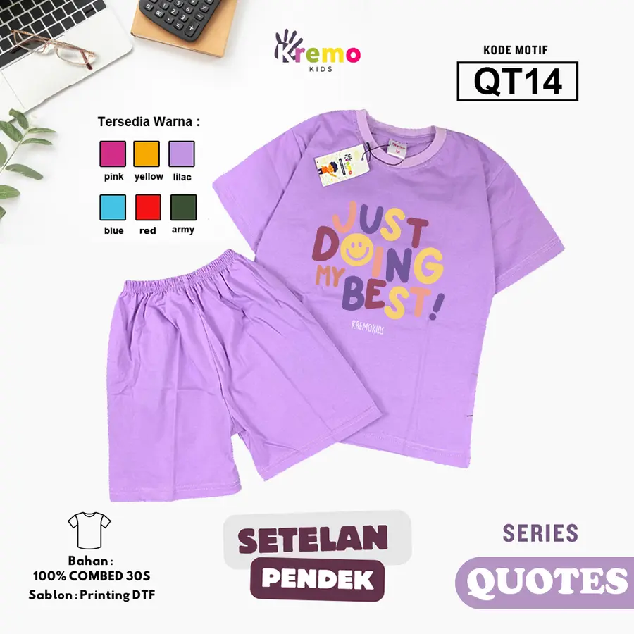 QT14- Setelan Kids Combed 30s Pendek [Varian: S (3-4 y) / Army]