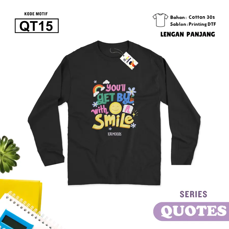 QT15 - Kaos Dewasa Cotton 30s Panjang [Varian: M / Hitam]
