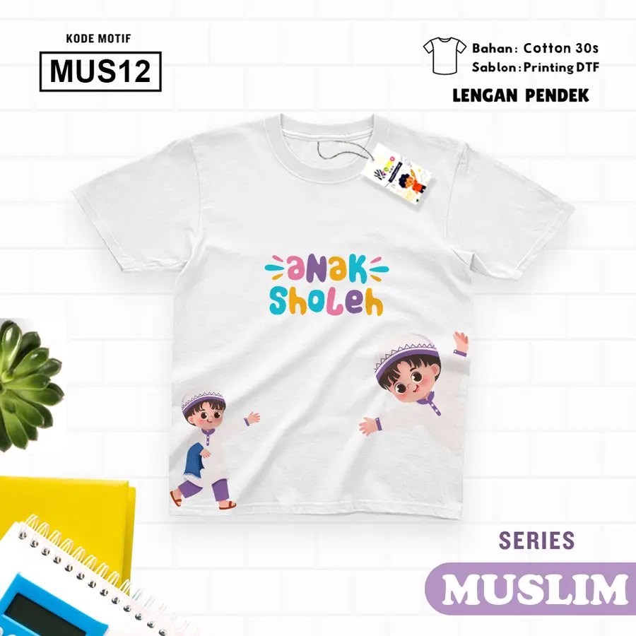 MUS12 - Kaos Kids/Junior Cotton 30s Pendek [Varian: S Kids (1-2 y) / Biru Turkish]