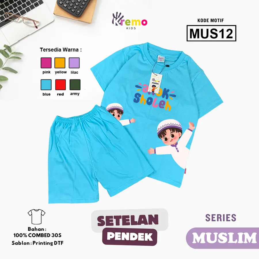 MUS12 - Setelan Kids Combed 30s Pendek [Varian: S (3-4 y) / Army]