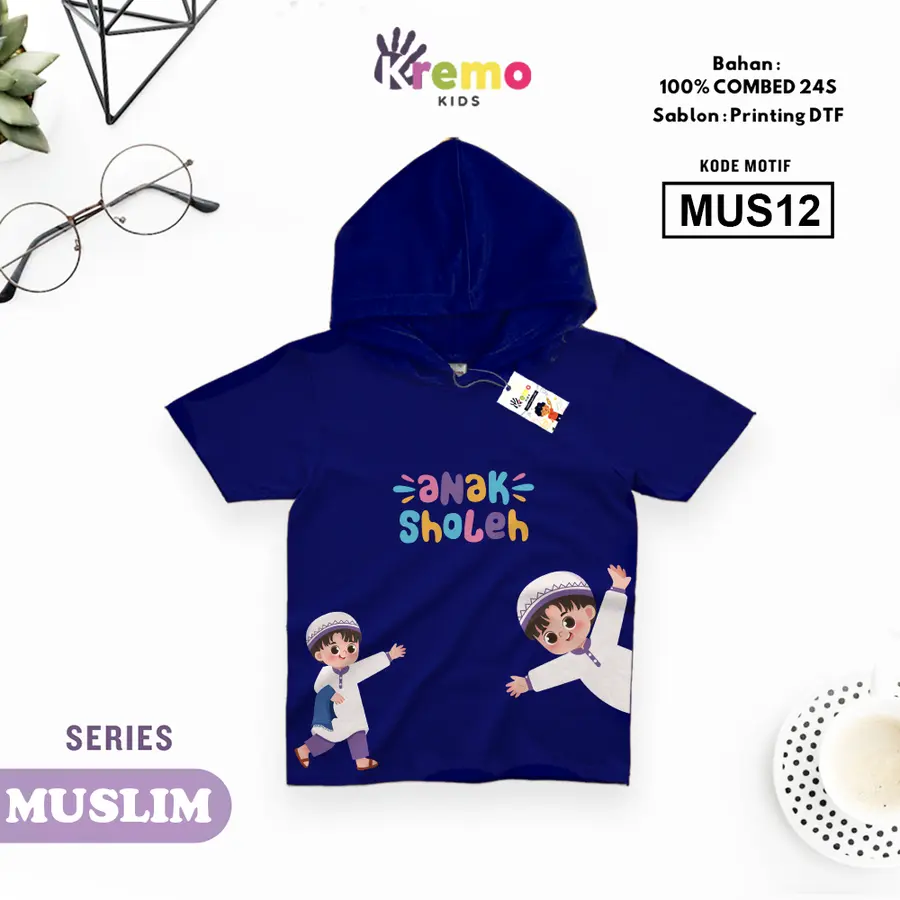 MUS12 - Hoodie Kids Combed 24s Pendek [Varian: S (3-4 y) / Biru]