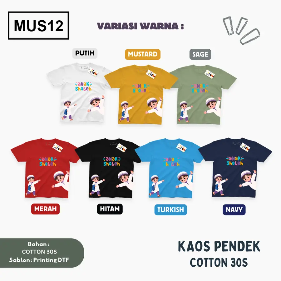 MUS12 - Kaos Dewasa Cotton 30s Pendek [Varian: M / Biru Turkish]